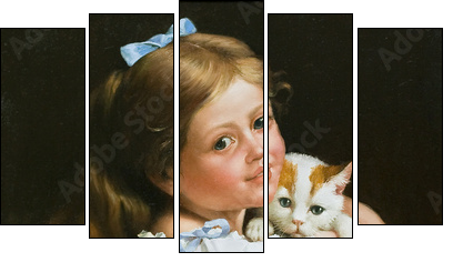 Portrait of the girl with a cat - Five-piece canvas print, Pentaptych