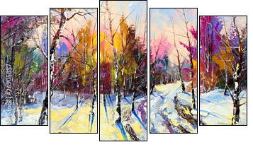 Sunset in winter wood - Five-piece canvas print, Pentaptych