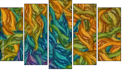 Abstract painting impressionism wall art print example with oil imitation in Vincent Van Gogh style. Artistic contemporary design decor elements. Pop modern abstraction with vibrant bright strokes. - Five-piece canvas print, Pentaptych