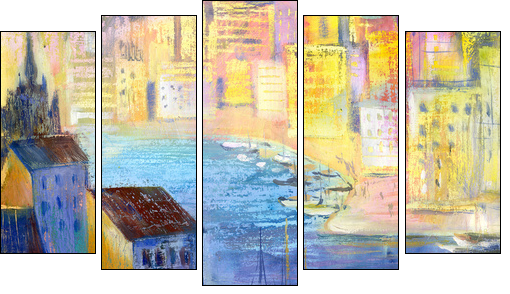 City landscape - Five-piece canvas print, Pentaptych