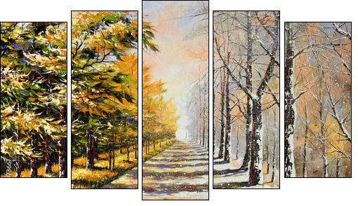 Allegory on theme winter-autumn - Five-piece canvas print, Pentaptych