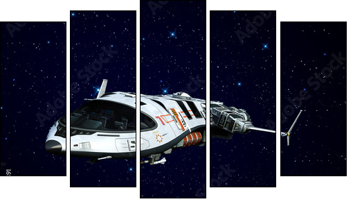 spaceship flying on the stars - Five-piece canvas print, Pentaptych