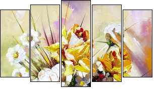 The vase with the flowers drawn by oil on a canvas - Five-piece canvas print, Pentaptych