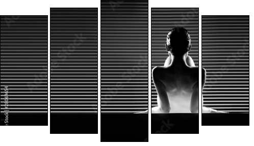 black and white back view artistic nude, on striped background. - Five-piece canvas print, Pentaptych