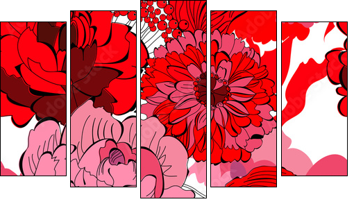 Seamless pattern with red flowers - Five-piece canvas print, Pentaptych
