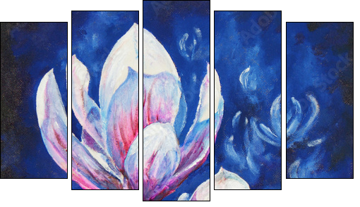 Magnolia acrylic painted - Five-piece canvas print, Pentaptych