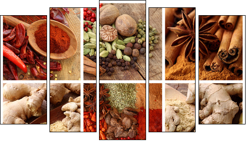 Spices collage - Five-piece canvas print, Pentaptych