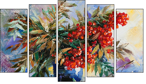 Still-life with a mountain ash and apples - Five-piece canvas print, Pentaptych