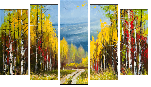 Oil Painting - gold autumn - Five-piece canvas print, Pentaptych