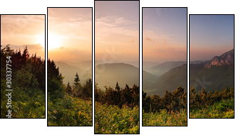 Roszutec peak in sunset - Slovakia mountain Fatra - Five-piece canvas print, Pentaptych
