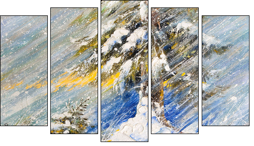 Fir-tree in snow. A picture drawn by oil - Five-piece canvas print, Pentaptych