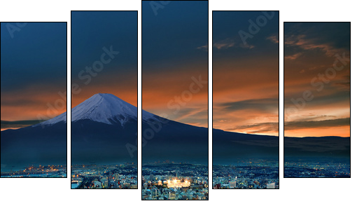 Surreal view of Yokohama city and Mt. Fuji - Five-piece canvas print, Pentaptych