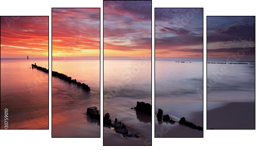 Sunrise on ocean - baltic - Five-piece canvas print, Pentaptych