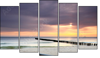 Boat on beautiful beach in sunrise - Five-piece canvas print, Pentaptych