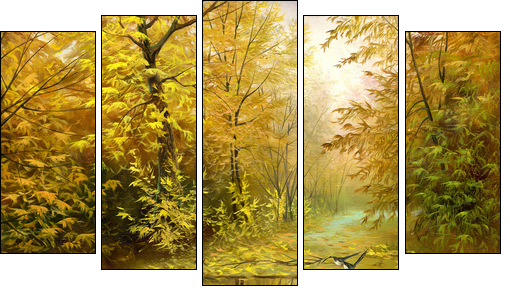 Road to autumn wood - Five-piece canvas print, Pentaptych