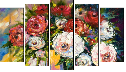 Bouquet of wild flowers in a vase - Five-piece canvas print, Pentaptych