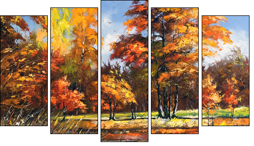 Autumn landscape on the bank of the river - Five-piece canvas print, Pentaptych