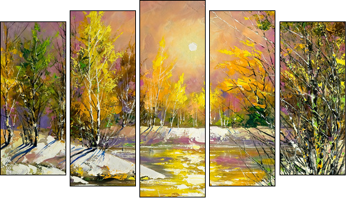 Autumn landscape on the bank of the river - Five-piece canvas print, Pentaptych