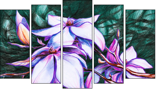 Magnolia-colored pencils - Five-piece canvas print, Pentaptych