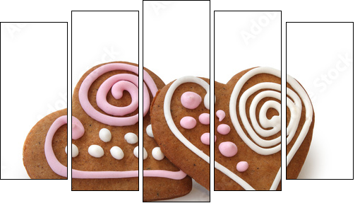 Heart shape ginger breads - Five-piece canvas print, Pentaptych
