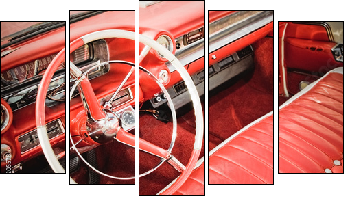 classic car interior with red leather upholstery - Five-piece canvas print, Pentaptych