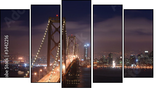 bay bridge and san francisco at night panorama - Five-piece canvas print, Pentaptych