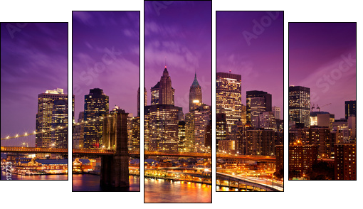 New York Manhattan Pont de Brooklyn - Five-piece canvas print, Pentaptych