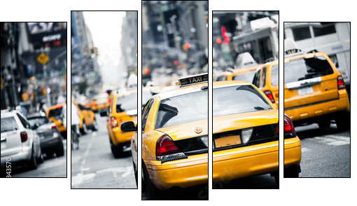 New York taxi - Five-piece canvas print, Pentaptych