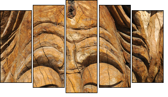 Face carved into an olive tree trunk in Matala - Five-piece canvas print, Pentaptych