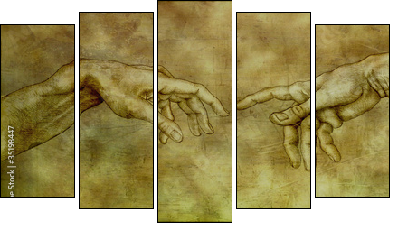 After Michelangelo - Adam and God - Five-piece canvas print, Pentaptych
