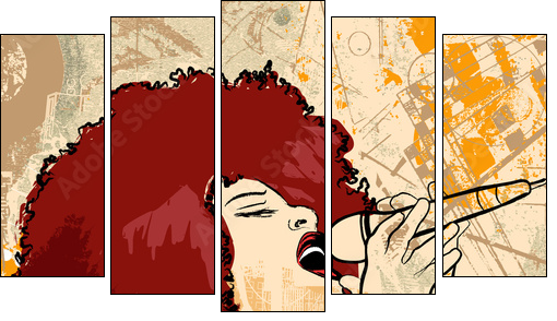 jazz singer on grunge background - Five-piece canvas print, Pentaptych