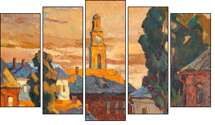 Kind on city, oil on a canvas - Five-piece canvas print, Pentaptych