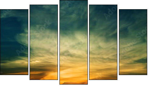 Sandy desert at sunset time - Five-piece canvas print, Pentaptych