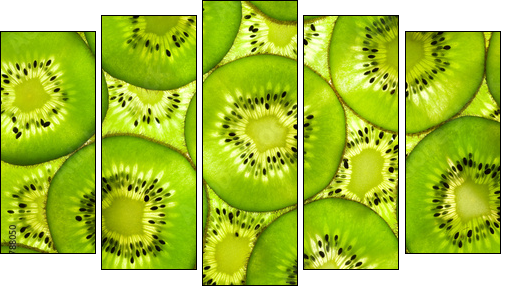 Fresh Kiwi pattern / background / back lit - Five-piece canvas print, Pentaptych