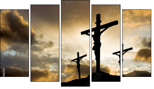 three crosses at sunset - Five-piece canvas print, Pentaptych
