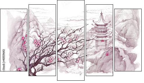 Japanese mountains - Five-piece canvas print, Pentaptych