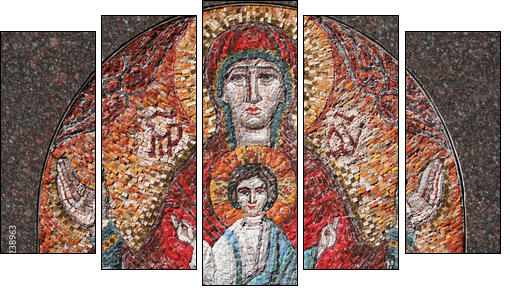 art mosaics icon of Virgin Mary and Jesus Christ - Five-piece canvas print, Pentaptych