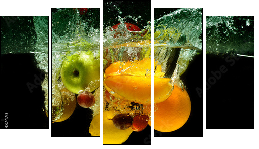 Fruit and vegetables splash into water - Five-piece canvas print, Pentaptych