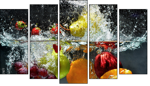 Fruit and vegetables splash into water - Five-piece canvas print, Pentaptych