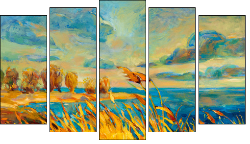 Sunset over lake - Five-piece canvas print, Pentaptych