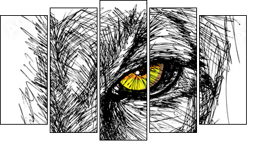 Hand drawn Sketch of a lion looking intently at the camera - Five-piece canvas print, Pentaptych