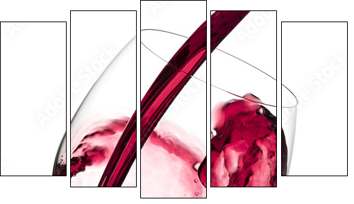Red wine pouring to wine glass - Five-piece canvas print, Pentaptych