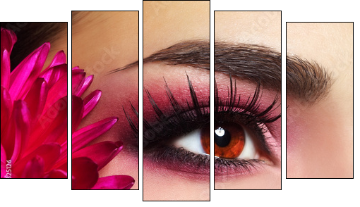 Beautiful Eye Makeup with Aster Flower - Five-piece canvas print, Pentaptych