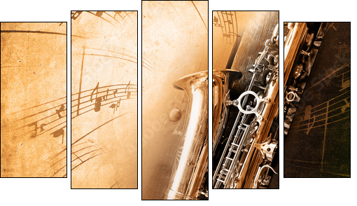 Old Saxophone with dirty background - Five-piece canvas print, Pentaptych