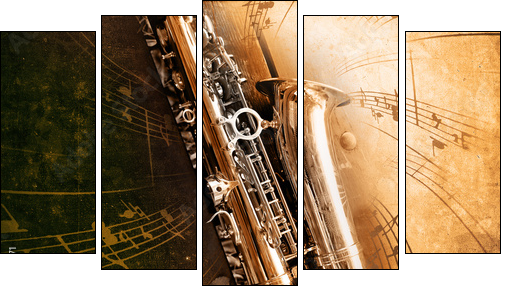 Old Saxophone with dirty background - Five-piece canvas print, Pentaptych