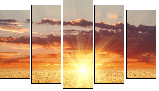 Wheat field at sunset - Five-piece canvas print, Pentaptych
