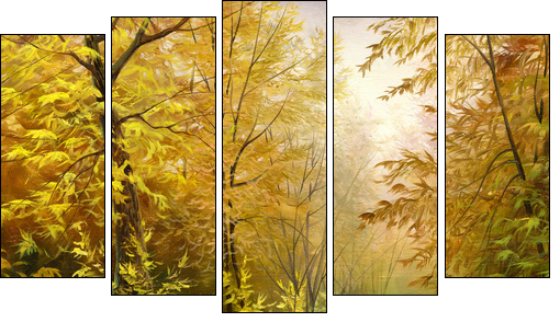 beautiful autumn landscape, canvas, oil - Five-piece canvas print, Pentaptych