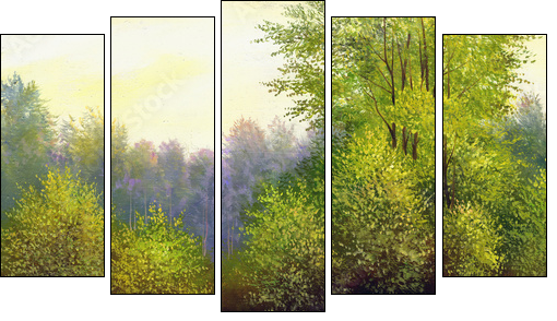 beautiful summer landscape, canvas, oil - Five-piece canvas print, Pentaptych