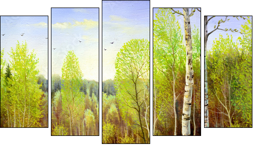 autumn landscape, canvas, oil - Five-piece canvas print, Pentaptych