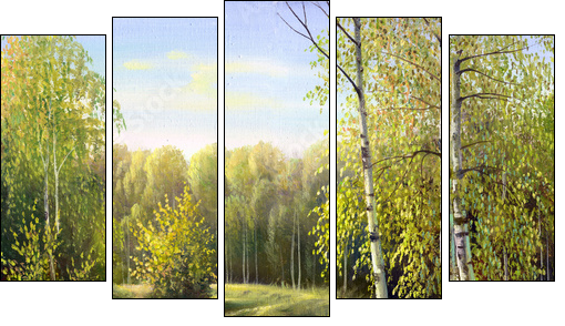 autumn landscape, canvas, oil - Five-piece canvas print, Pentaptych